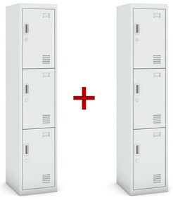 Szafka ubraniowa S3 trzydrzwiowa 1+1 GRATIS, demontaż, zamek cylindryczny, szara/szara
