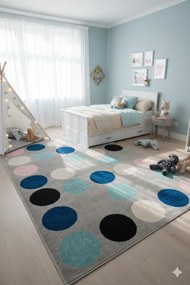 Szary dywan w kolorowe kropki w stylu skandynawskim E7-K02