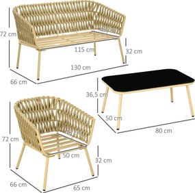 Outsunny Zestaw Mebli Ogrodowych 4-częściowy Khaki z Rattanem | Aosom PL