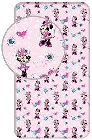Różowe bawełniane prześcieradło dziecięce z gumką 90x200 cm Minnie "Flowers" – Jerry Fabrics