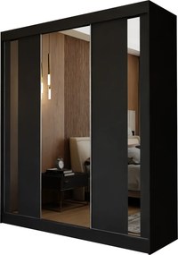 Szafa Przesuwna GRAZIA 180 cm z Lustrem Szafa Trzydrzwiowa Czarna
