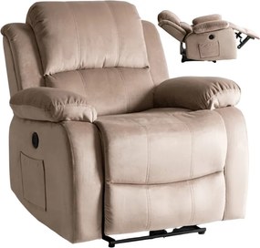 Fotel Masujący ARON Elektryczny Rozkładany z Podnóżkiem Beżowy Welurowy Nowoczesny