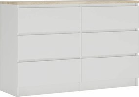 Komoda z 6 szufladami: biały matowy / dąb sonoma TOP, 120 x 39 x 79 cm