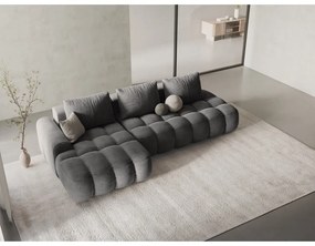 Szary aksamitny rozkładany/ze schowkiem narożnik (lewostronny/z szezlongiem) Linz – Cosmopolitan Design