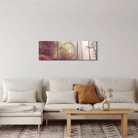Obraz - Jesienny spacer po lesie (z zegarem) (90x30 cm)