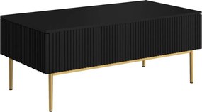 Stolik kawowy Nicole 120 cm z szufladami i metalowymi nogami - czarny mat / złote nóżki