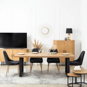 Zestaw Stół Prostokątny Rozkładany do Jadalni EDWIN 160-260 cm Dąb Złoty/Czarny i 4 Krzesła Tapicerowane TORINO Czarne