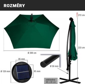 STILISTA Parasol ogrodowy z rączką 3 m, czerwony + LED