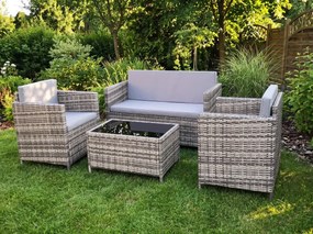 Zestaw mebli ogrodowych z technorattanu ( 2 x fotel, sofa + stolik) CALMO szary