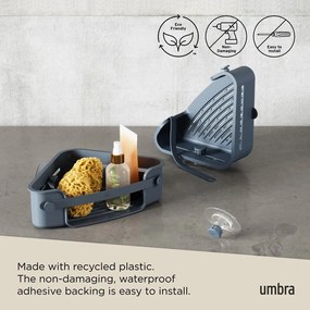 Niebieska narożna półka łazienkowa bez wiercenia z plastiku z recyklingu Flex – Umbra