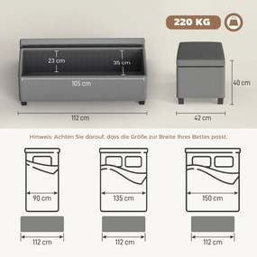 HOMCOM Ławka z miejscem do przechowywania, tapicerowana ławka do przechowywania, do salonu, sypialni, przedpokoju, pokrycie sztruksowe, Szary | Aosom PL