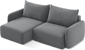 Szary aksamitny rozkładany/ze schowkiem narożnik (lewostronny/z szezlongiem) Kalena – Makamii