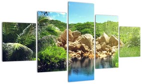 Obraz jeziora w dżungli Seszeli (125x70 cm)