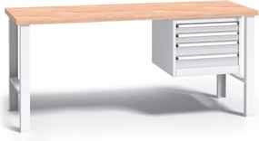 Profesjonalny stół warsztatowy G3 z drewnianym blatem roboczym, 1700 mm, 1x 4 szufladowy kontener, szary