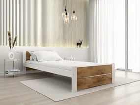Łóżko IKAROS DOUBLE 90 x 200 cm, dąb artisan/biały Stelaż: Ze stelażem listwowym elastycznym, Materac: Materac Somnia 18 cm
