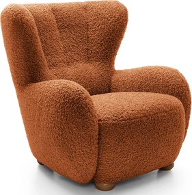 Czerwony włochaty fotel uszak boucle L5-A79