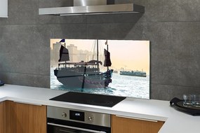 Szkło do Kuchni na Ścianę Statek u Wybrzeży Miasta