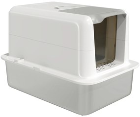 PawHut Kuweta dla kota ze stali nierdzewnej, z filtrem i łopatką, dla kotów do 6 kg, 40,5 x 60,5 x 41,5 cm, Biały/Srebrny