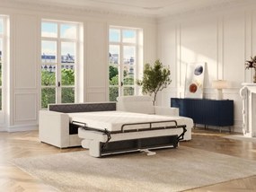 Kanapa narożna rozkładana  w obiciu z beżowej tkaniny szenilowej - Miejsce do spania 140 cm - Materac 14 cm VIZIR