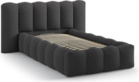 Antracytowe tapicerowane łóżko jednoosobowe ze schowkiem i stelażem 90x200 cm Lupine – Micadoni