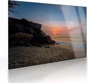 Obraz na szkle - zachód słońca na plaży (70x50 cm)