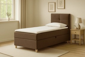 Klasyczne łóżko kontynentalne z wygodnym materacem - DOMI 100 cm, brązowe, strona prawa