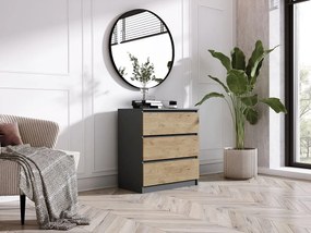 Komoda z 3 szufladami: antracyt / dąb Lancelot, 70 x 39 x 79 cm