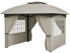Outsunny 3,4x3,4 m Pawilon Ogrodowy z Wentylacyjnym Dachem, Oknami Łukowymi, Stalowym Stelażem, Jasnoszary