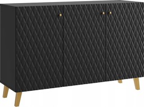 Nowoczesna komoda 120 cm do salonu na złotych nóżkach, czarny grafit, fronty MDF romby