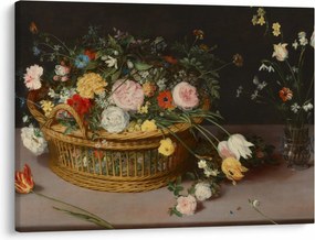 Obraz - Jan Brueghel the Elder, Flowers in a Basket and a Vase, reprodukcje (70x50 cm)