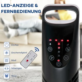 HOMCOM Wieżowy Wentylator, 3 Tryby, Cicha Praca, Timer, Pilot, 18x78,5cm, Czarny