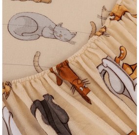 PrzytulneMieszkanie.pl Prześcieradło z mikropluszu COLORED CATS 90x200 cm kremowe