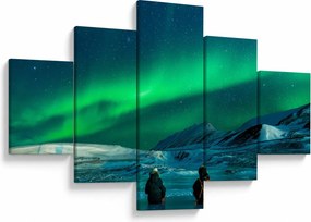 Obraz ludzi w pobliżu zorzy polarnej (125x70 cm)