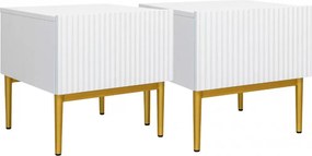 Zestaw 2 szt. szafka nocna stolik z szufladą i metalowymi nogach Nicole - biały mat / złote nóżki