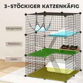 PawHut ndoor klatka dla kotów 105 cm, stalowa zagroda dla kotów z 3 drzwiami, regulowany projekt DIY dla kociąt poniżej 4kg | Aosom PL