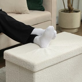 HOMCOM Stołek do przechowywania, ławka z miejscem i pokrywą do salonu, sypialni, przedpokoju, Kremowy