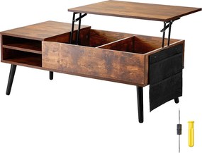 Stolik Kawowy z Podnoszonym Blatem SucceBuy 1 m Podnoszony Stolik Kawowy, Prostokątny Stolik Kawowy do Salonu, Brązowy