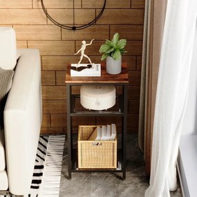 Stolik kawowy pomocniczy boczny z 2 półkami retro vintage loft brązowy