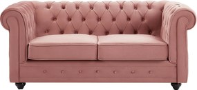 Kanapa 2-osobowa z weluru w kolorze pastelowy róż CHESTERFIELD