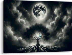 Obraz – Czarno-białe drzewo w pełni księżyca (70x50 cm)