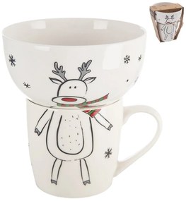Biały porcelanowy zestaw kubka i miski ze świątecznym motywem 2 szt. 350 ml – Orion
