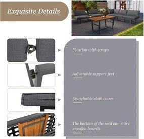 Zestaw mebli ogrodowych modułowych z ocynkowanego żelaza: 2 rozkładane sofy 3-osobowe + 1 stolik kawowy - Szary