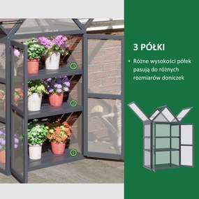 Szklarnia Mini Outsunny 3 Poziomy Treibhaus Ziołowy z Otwieranym Dachem Podwójne Drzwi Drewniane Poliwęglan Wodoodporna Naturalna 70,5 x 42 x 132 cm