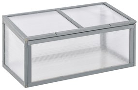 Outsunny Zimna Rama Szklarnia Drewniana z Pokrywą Poliwęglanową Szara Odporna na Warunki Atmosferyczne 90x46x40cm | Aosom PL
