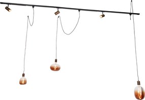System szynowy jednofazowy z 3 reflektorami i lampami wiszącymi w kolorze ciemnego brązu - Cavalux Jeana
