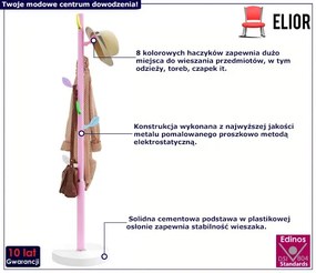 Różowy stojący wieszak z 8 haczykami - Tamcha