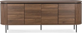 Komoda do Salonu BECK 200 cm Orzech Czterodrzwiowa Ryflowana Nowoczesna