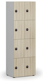 Drewniana szafka skrytkowa, 8 schowków, zamek RFID, szary/dąb naturalny