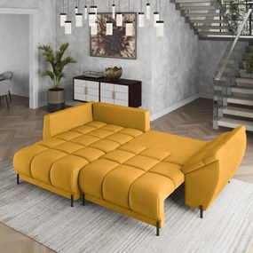 Masseno Narożnik VESTANO  z funkcją spania i pojemnikiem na pościel Narozniki L, Rozkładana sofa - Żółty, MATT VELVET 48