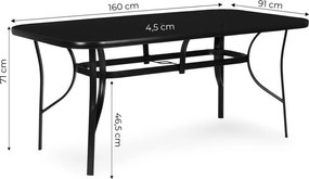 Stół ogrodowy Torello 094, 160x90 cm - czarny, z otworem na parasol